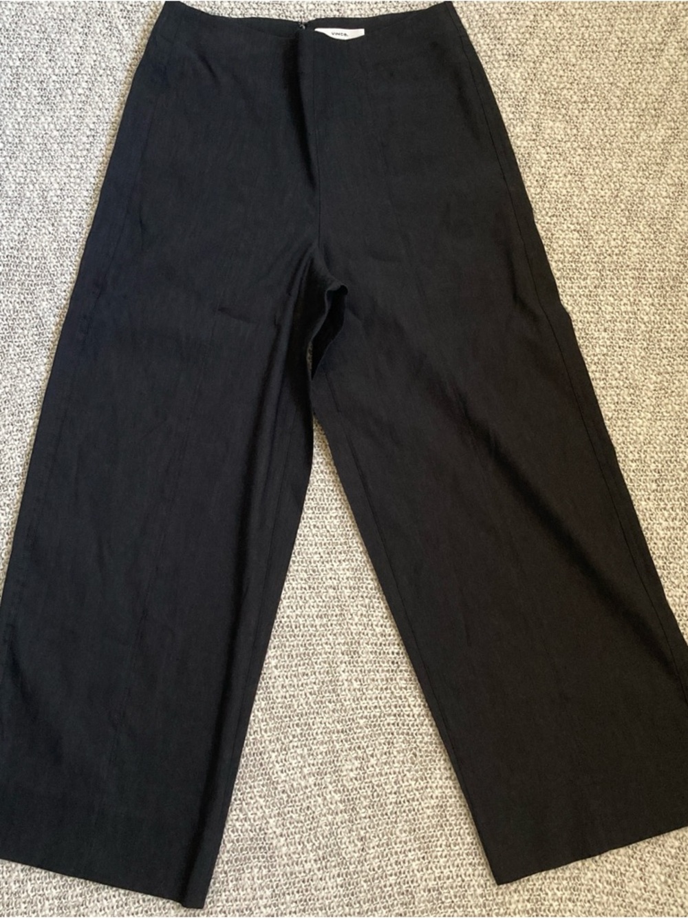 VINCE Linen Blend High Rise Cropped Wide Leg Pants Black Minimalist Lagenlook 0